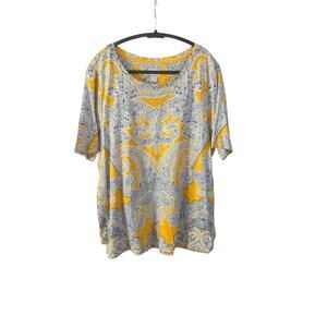 Chicos Paisley Short Sleeve Cottom Slub T Shirt Top Size 3 XL New